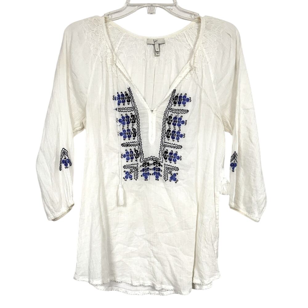 Joie White Embroidered Boho Blouse Peasant Top Womens S Beachy Vacation Summer